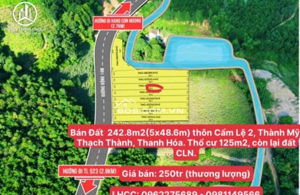 Bán Đất Chính Chủ 242.8m2 thôn Cẩm Lệ 2, xã Thành Mỹ, huyện Thạch Thành, tỉnh Thanh Hóa