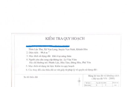 BÁN ĐẤT ĐẸP – FULL THỔ CƯ – VỊ TRÍ ĐẮC ĐỊA TẠI LỘC THỌ, VẠN LONG, VẠN NINH, KHÁNH HÒA