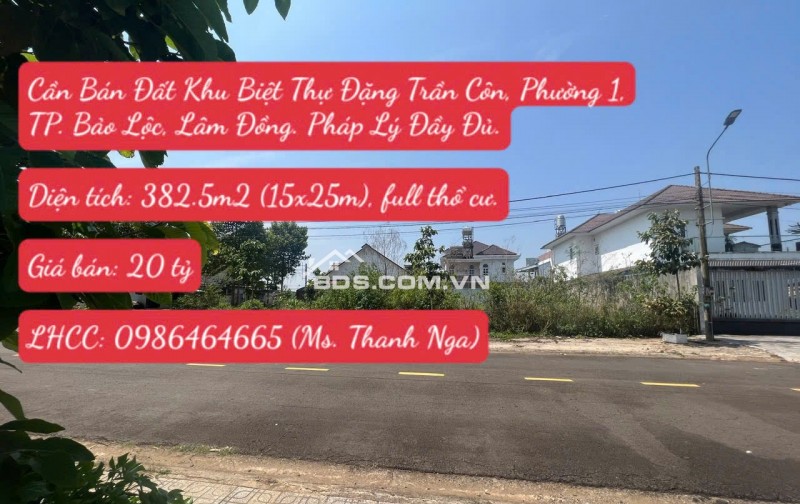 Bán Đất Khu Biệt Thự Đặng Trần Côn, Phường 1, TP. Bảo Lộc, Lâm Đồng. Pháp Lý Đầy Đủ.
