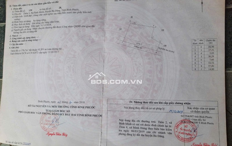 Bán 200m Đất Mặt Tiền Đường, Sâu 30m Của 3 Lô Đất Tại Xã Bình Minh, Huyện Bù Đăng, Tỉnh Bình Phước.