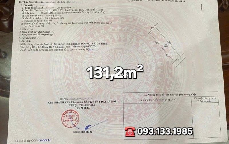 Bán 131,2m Full TC Tại Phúc Tiến Bình Yên Gần TL 420