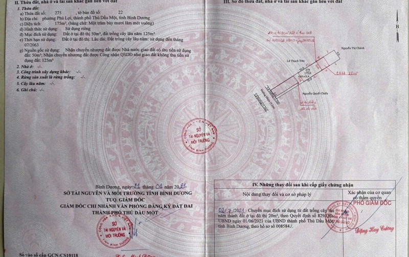 Chính chủ em cần bán gấp lô đất tại phường Phú Lợi-Thành Phố Thủ Dầu Một - Tình Bình Dương