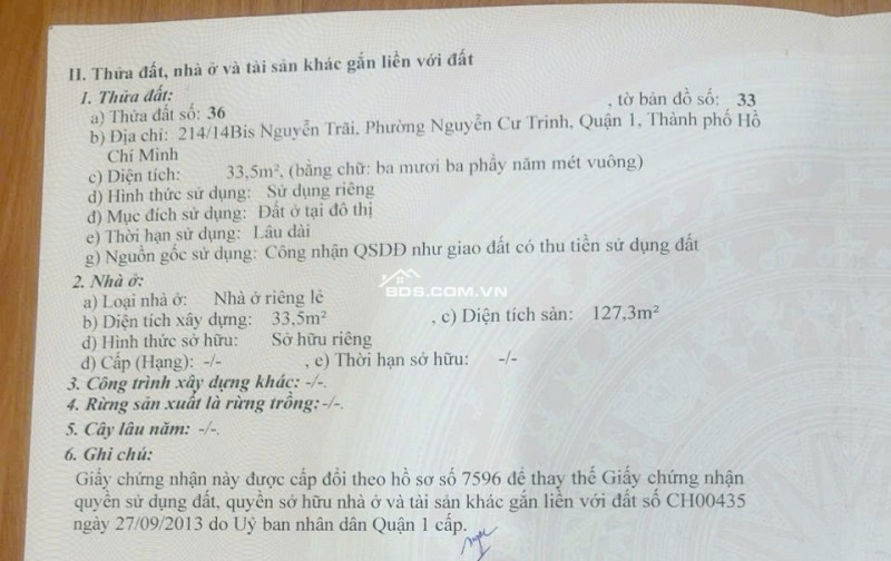 Bán nhà chính chủ tại 214/14Bis Nguyễn Trãi, Phường Nguyễn Cư Trinh, Quận 1