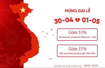 Mừng đại lễ 30/4 bên e có chương trình khuyến mãi cho quý khách hàng các gói gia hạn và cài mới