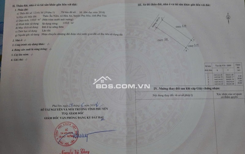 Cần bán lô đất đối diện Trường THCS Hòa An (5.5m x 20m) DH21- Phú Ân-Hòa An-Phú Yên
