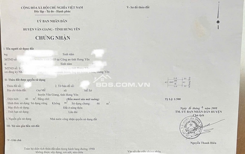 CHÍNH CHỦ GỬI BÁN ĐẤT VỊ TRÍ VÀNG TẠI CHỢ MỄ SỞ - VĂN GIANG - HƯNG YÊN