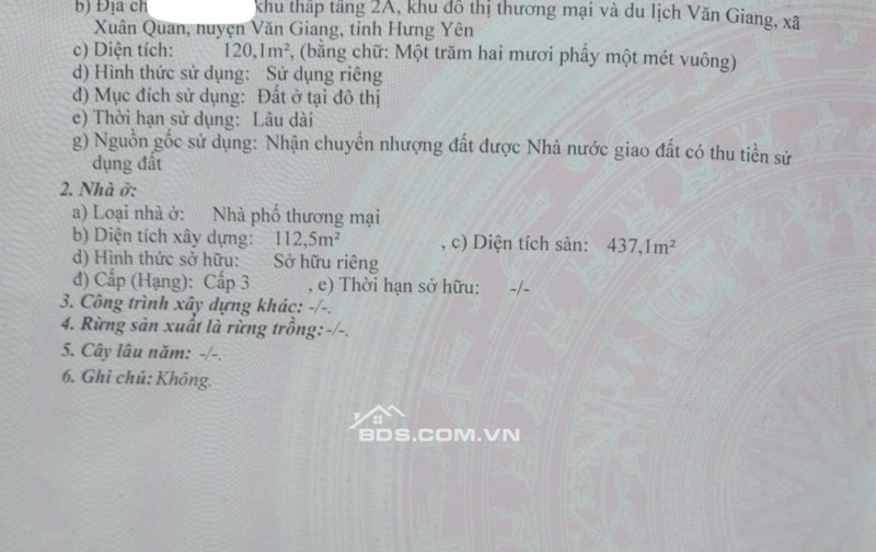 CHÍNH CHỦ GỬI BÁN NHÀ PHỐ PRV - KĐT MỚI TRUNG TÂM VĂN GIANG, XUÂN QUAN, HƯNG YÊN