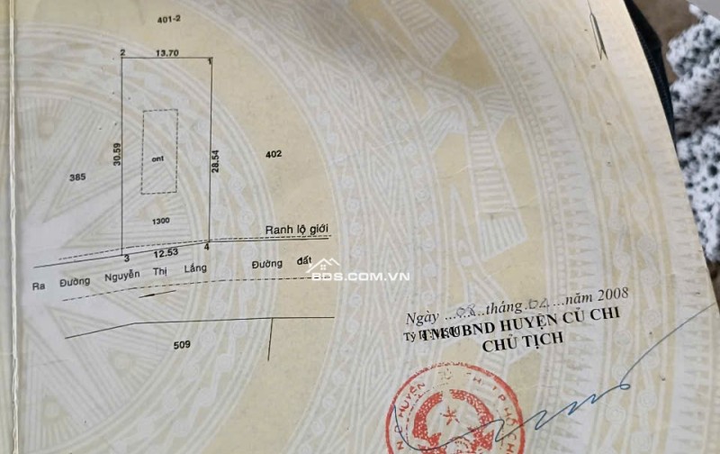 Bán lô đất 1/ đường Nguyễn Thị Lắng, Tân Phú Trung, Củ Chi, 386m2, 3,5 tỷ.