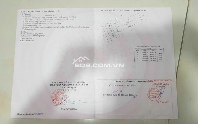 Bán Lô đất mặt tiền Nguyễn Thị Lắng, 3,6 tỷ, full thổ cư