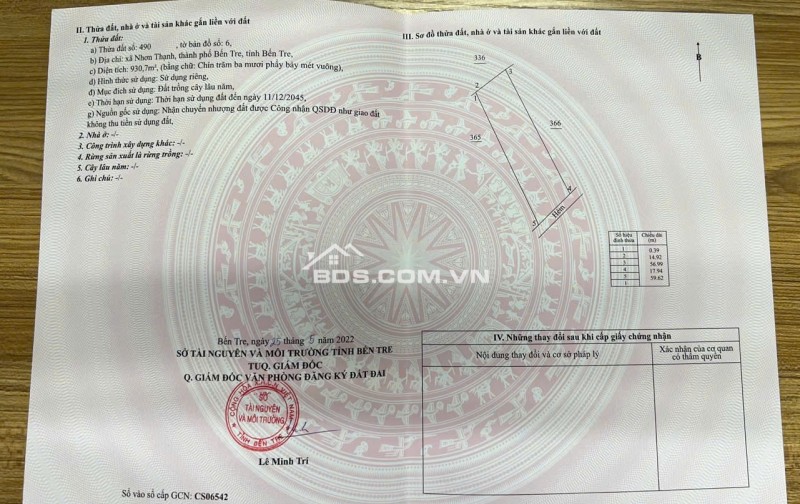 Bán Đất CNL Chính Chủ Tại Xã Nhơn Thạnh, Thành Phố Bến Tre, Bến Tre.