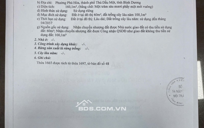 Bán lô đất 1/ đường Nguyễn Thị Minh Khai, Phú Hòa, Thủ Dầu Một, BD