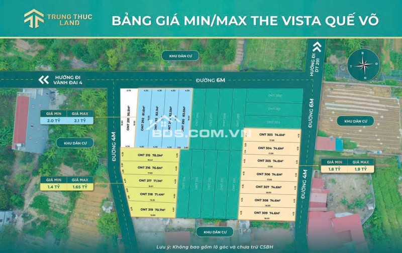 ĐẤT NỀN TẠI QUẾ VÕ, BẮC NINH GIÁ TỪ 1.4-2.1 TỶ/LÔ GẦN KCN