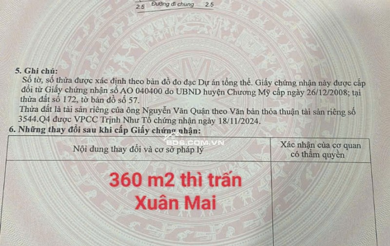 360m CHỢ TRUNG TÂM TT XUÂN MAI, HÀ NỘI. GIÁ CHỈ 17tr/m.