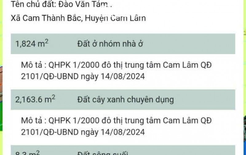 Bán 4 xào đất Tân sinh cam thành bắc cam lâm khánh hòa