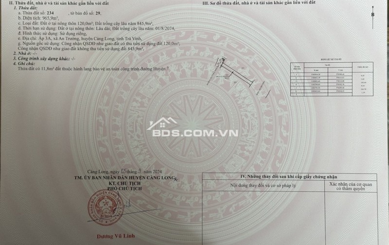 BÁN ĐẤT ĐẸP TẠI AN TRƯỜNG, CÀNG LONG, TRÀ VINH, 4700M2 CHỈ 250TR/1M NGANG. LH:0966397739