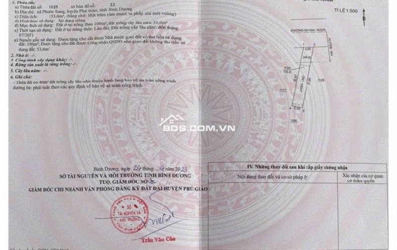 Bán đất nền sổ riêng 153m - Mặt đường nhựa DH504 - gần KCN VSIP4,Phú Giáo - Bình Dương - giá 580tr