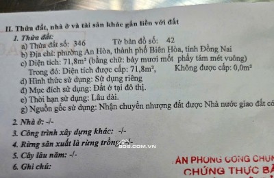 Chính Chủ Hạ Giá Cần Bán Đất Ngay Vòng Xoay Cổng 11,  KDL Sơn Tiên, TP Biên Hòa