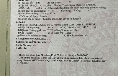 Bán biệt thự + kho 845m2 khu BT Thạnh Xuân Quận 12