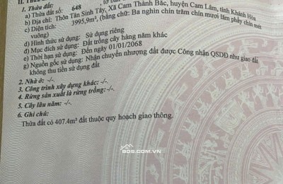 Bán 4 xào đất Tân sinh cam thành bắc cam lâm khánh hòa