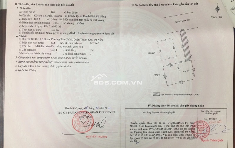 CHÍNH CHỦ RAO BÁN NHÀ TẠI ĐƯỜNG LÊ DUẨN - ĐÀ NẴNG: DT ĐẤT 108,3 m2; Giá 15,5 tỷ