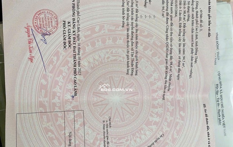 Đất nền xã Tân Thuận Đông Thành phố Cao Lãnh