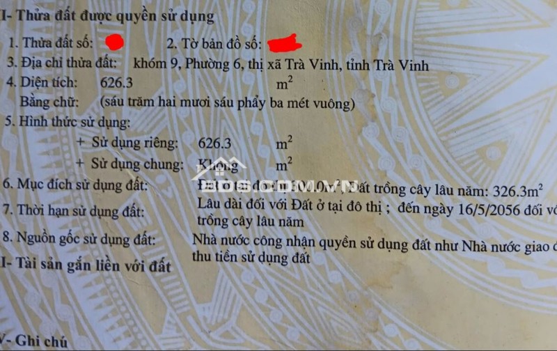  Bán Đất  626m² Trung Tâm Trà Vinh–Mặt Tiền 27m–Phân được 5 lô–Giá Chỉ 16 Triệu/m²