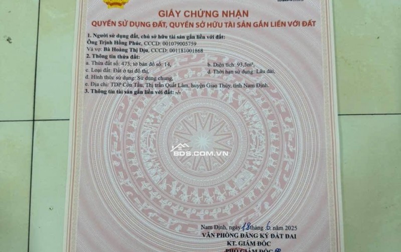 GẤP GẤP Chủ cần tiền nên bán ngã giá lô đất tại QUất Lâm NAm Định
