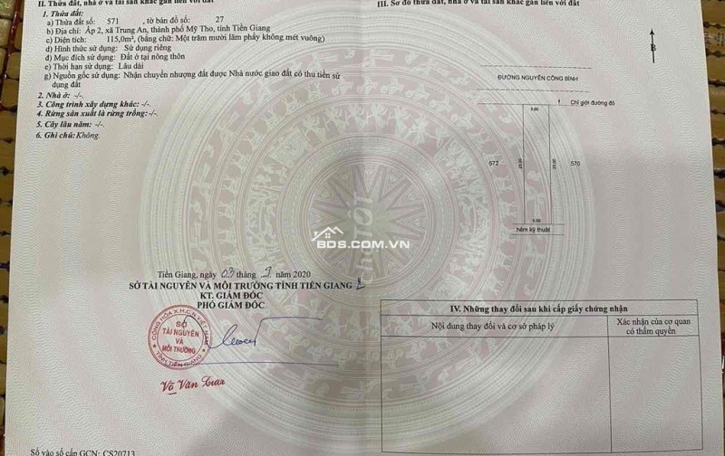 Mặt tiền Nguyễn Công Bình, Cặp 2 nền liền kề, TP Mỹ Tho. Ấp 2. Hướng Bắc.
