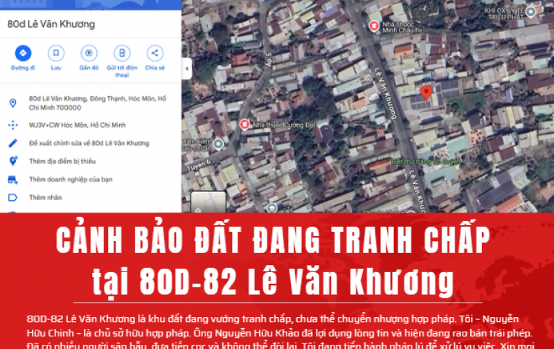 CẢNH BÁO KHÔNG MUA BÁN ĐẤT TRANH CHẤP THỬA 397 80d 82 Lê Văn Khương,Đông Thạnh,Hóc Môn, TP HCM