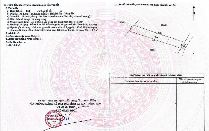 BÁN ĐẤT LONG TÂN–SỔ RIÊNG–GIÁ 510 TRIỆU MỀM –TIỀM NĂNG CAO