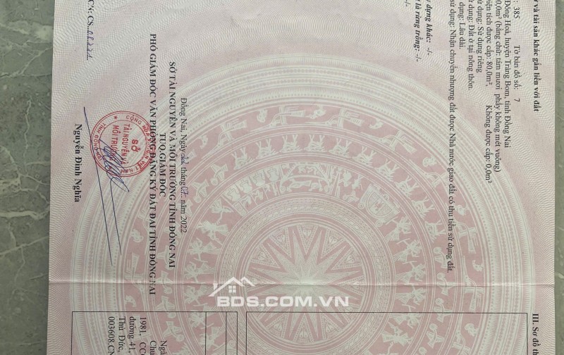  BÁN LÔ ĐẤT ĐẸP – ĐÔNG HÒA, TRẢNG BOM – GIÁ CHỈ 790 TRIỆU