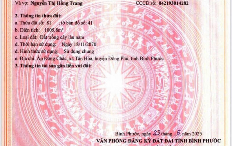 BÁN GẤP LÔ ĐẤT TÂN HOÀ - ĐỒNG PHÚ, BÌNH PHƯỚC CHỈ 4XX TRIỆU - GẦN KCN, ĐƯỜNG LỚN, SỔ SẴN!