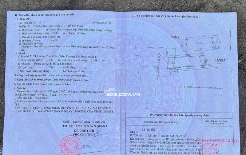 Bán nhà 2 mặt tiền 25/24 Trần Khắc Chân, P.Tân Định, Q1, TP. Hồ Chí Minh