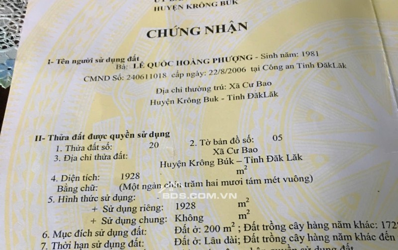 BÁN ĐẤT MẶT TIỀN TẠI PHƯỜNG CƯ BAO, DT: 1,928M2, SHR, 9 TỶ, LH 0815462039