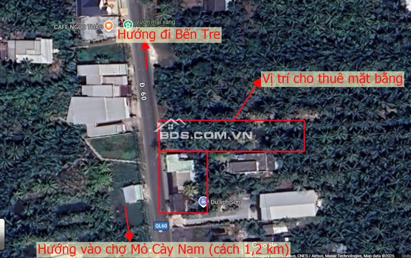 Cho thuê Đất sát QL60 cách cầu Mỏ Cày Nam một Km