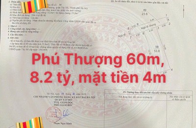 Bán đất Diện tích 60m, mặt tiền 4m, tại Phú Thượng, Tây Hồ, Hà Nội