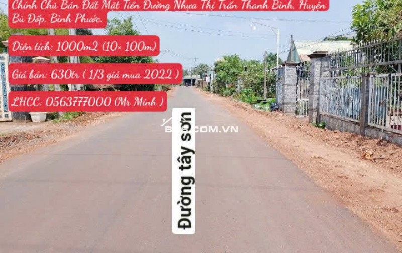 Chính Chủ Bán 1000m2 Đất Mặt Tiền Đường Nhựa Thị Trấn Thanh Bình, Huyện Bù Đốp, Bình Phước.