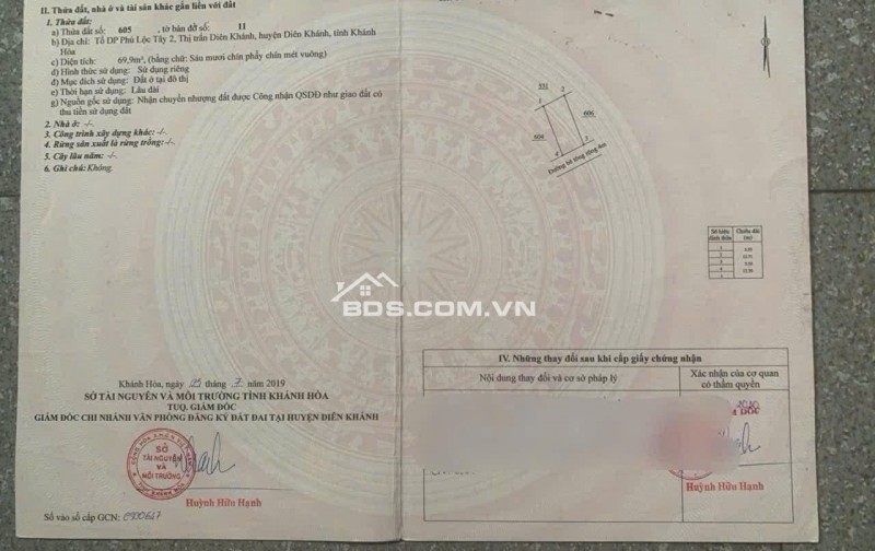 CHÍNH CHỦ BÁN ĐẤT DIÊN KHÁNH, NHA TRANG FULL THỔ CƯ
