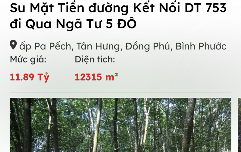 Chính chủ - Bán đất cao su mặt tiền đường kết nối DT 753 đi qua ngã tư 5 đô