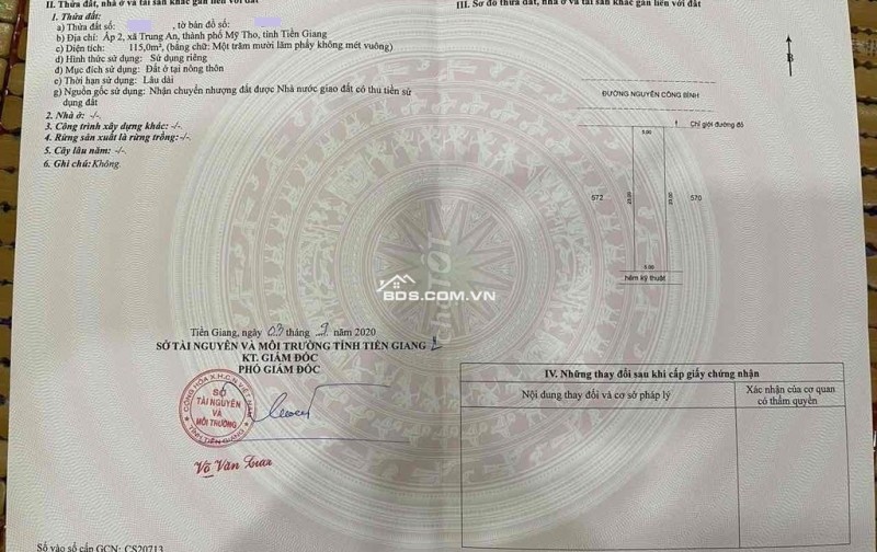 Mặt tiền Nguyễn Công Bình, Cặp 2 nền liền kề, TP Mỹ Tho. Ấp 2. Hướng Bắc.