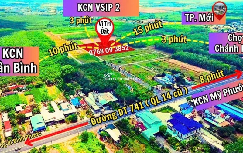 Đất sổ sẵn Chánh Phú Hoà, liền kề KCN VSIP 2 - đường nhựa lớn - Sổ sẵn, ký công chứng ngay