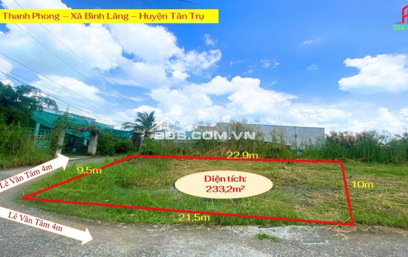 Bán nhanh lô góc 2 mặt tiền Lê Văn Tâm 4m, giá 1 tỷ 250 liền kề TP Tân An