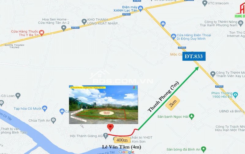 Bán nhanh lô góc 2 mặt tiền Lê Văn Tâm 4m, giá 1 tỷ 250 liền kề TP Tân An