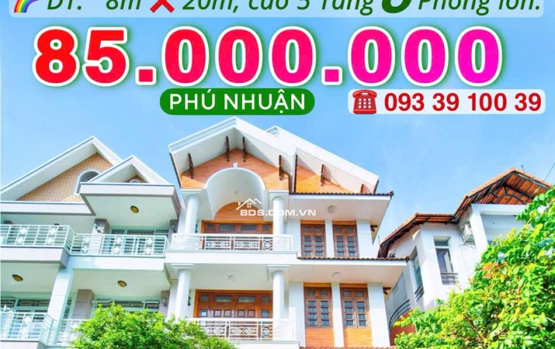 Thuê nguyên căn MẶT TIỀN đường hoa Phan Xích Long- 160m2- 5 tầng 8 Phòng: 85 Triệu. LH: 0933910039