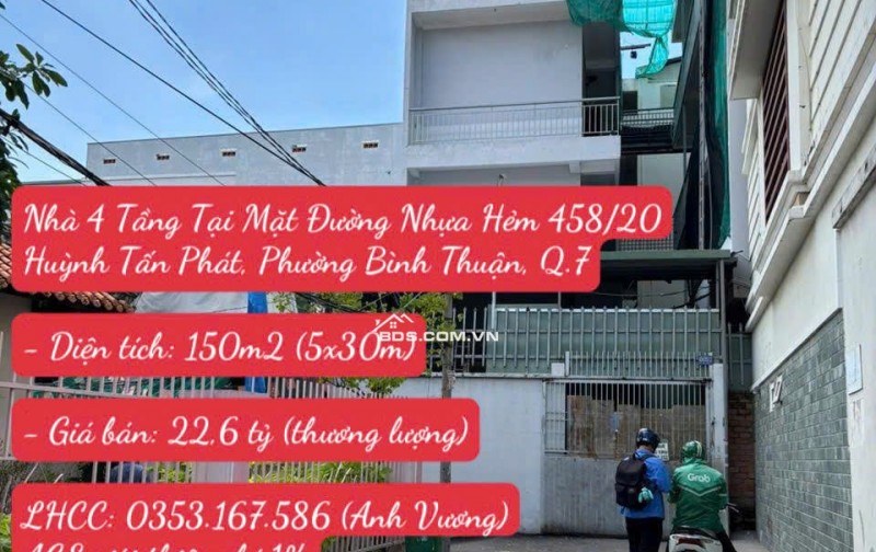 Chính Chủ Bán Nhà 4 Tầng Tại Mặt Đường Nhựa Hẻm 458/20 Huỳnh Tấn Phát, Phường Bình Thuận, Q.7, HCM