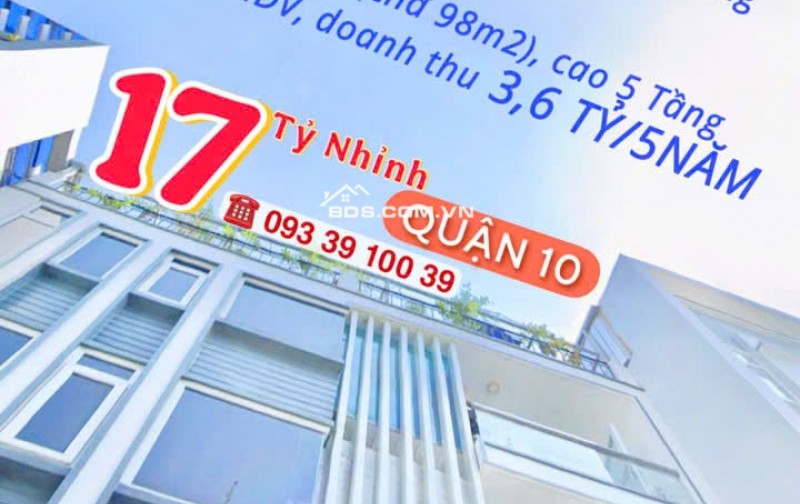 BÁN NHÀ Q10- HẺM XE TẢI THÀNH THÁI- NGANG 8M- CAO 5 TẦNG THU NHẬP 3.6 TỶ/5NĂM. Mr Vũ: 0933 910 039