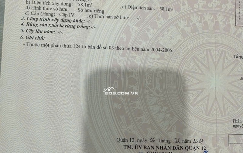 BÁN NHÀ TÂN CHÁNH HIỆP 7 Q12 – HẺM XE TẢI – SỔ NỞ HẬU – GIÁ CHỈ 4.2 TỶ Lh:0906962597.