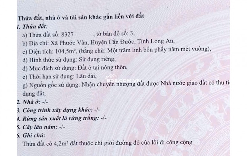 Chính chủ bán miếng đất tại Xã Phước Vân, Huyện Cần Đước, Tỉnh Long An