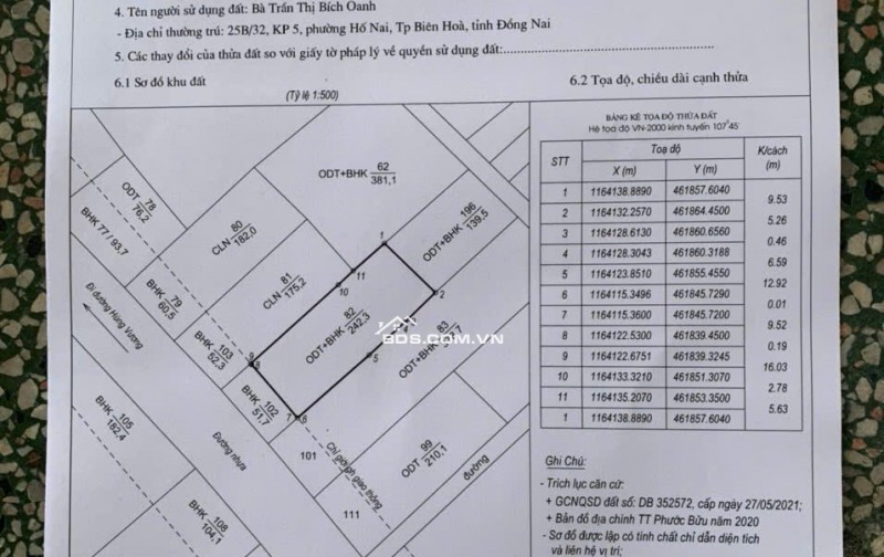ĐẤT MT TẠI THỦ PHỦ DU LỊCH XÃ HỒ TRÀM TPHCM, 291M2 TC 235,9M2 SHR 5.1TỶ. LH:0914377376.