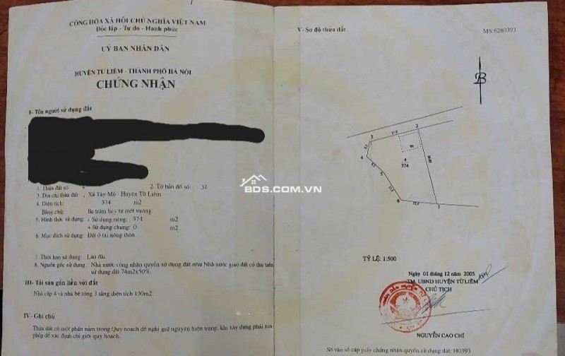 Bán gấp đất thổ cư, sổ đỏ chính chủ tại Tây Mỗ, Hà Nội
